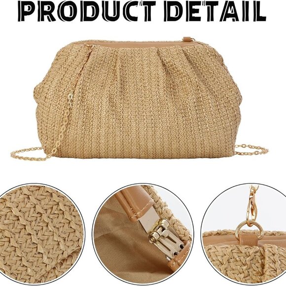 Straw Clutch Purse Women Summer Beach Crossbody Woven Rattan Bag - Picture 4 of 7